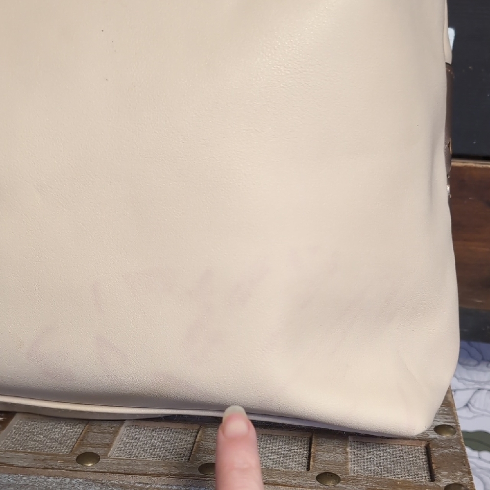 Classic Beige Tote with Rose Gold Metallic Accents - Picture 7 of 14